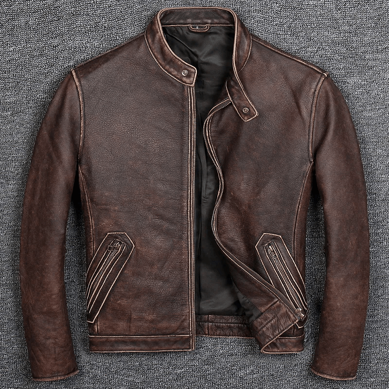 Premium leather wear brown jacket showcasing timeless elegance and quality craftsmanship.