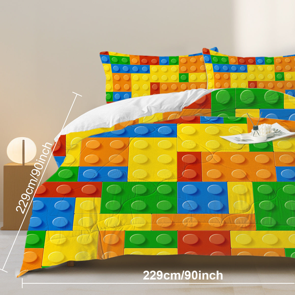 3pcs Funny Dot Building Blocks Comforter Set Colorful Bricks Thin Bedding Duvet Game Summer Quilt Set Twin Full Size