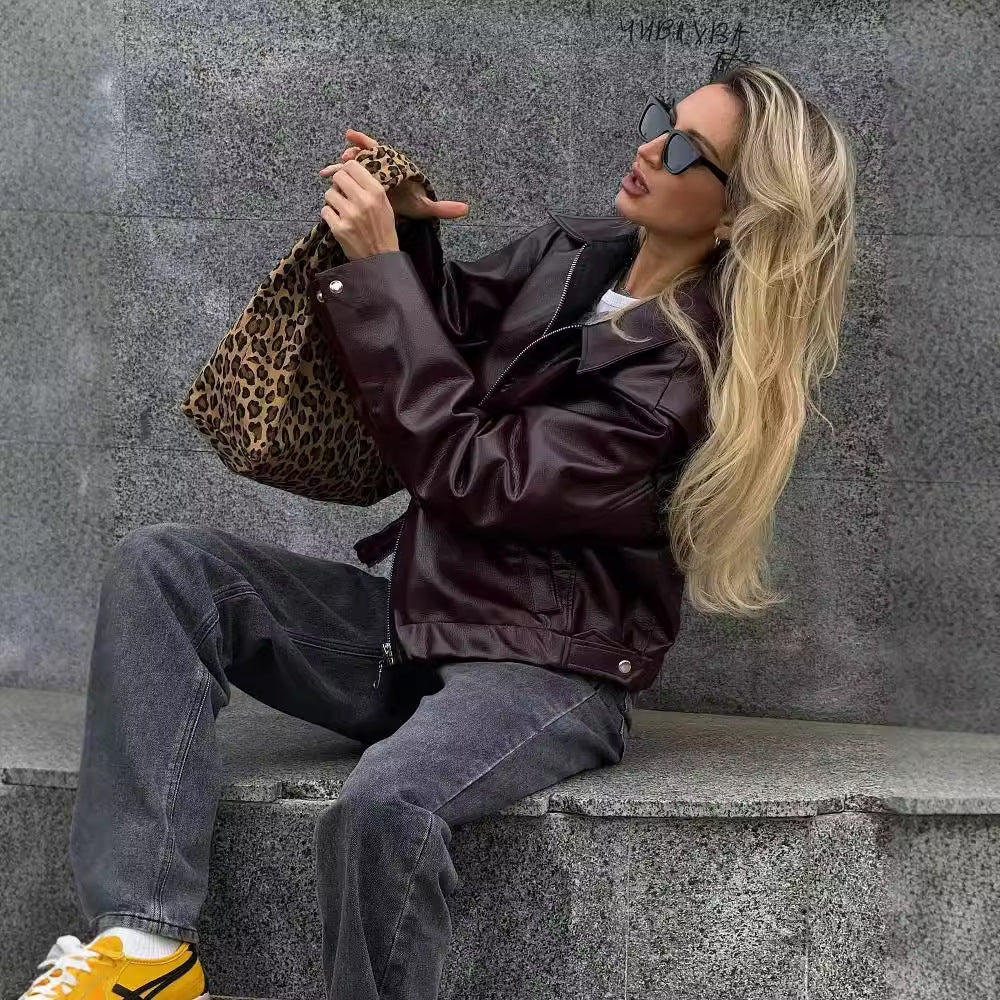 Solid Lapel Zipper Jacket