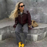 Solid Lapel Zipper Jacket