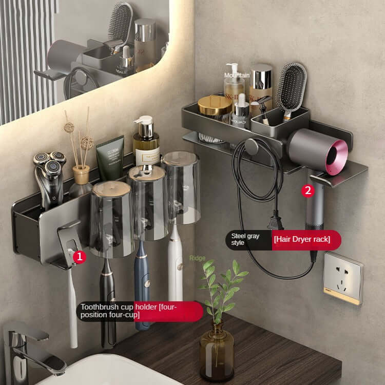 Sleek and functional hair dryer rack with storage rack and storage tube