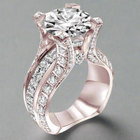 Rose Gold Oval Cubic Zirconia Engagement Ring with sparkling accents and intricate band design