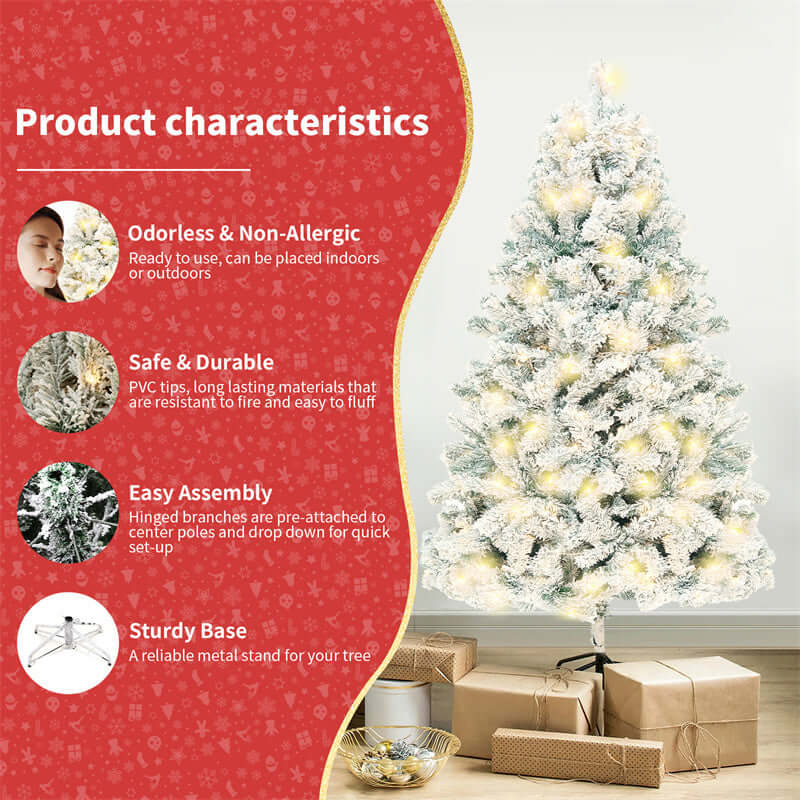 Christmas Tree PVC Artificial Snow with Sturdy Metal Base, Easy Assembly, Safe and Durable, Odorless, Non-Allergic for Indoor Outdoor Use