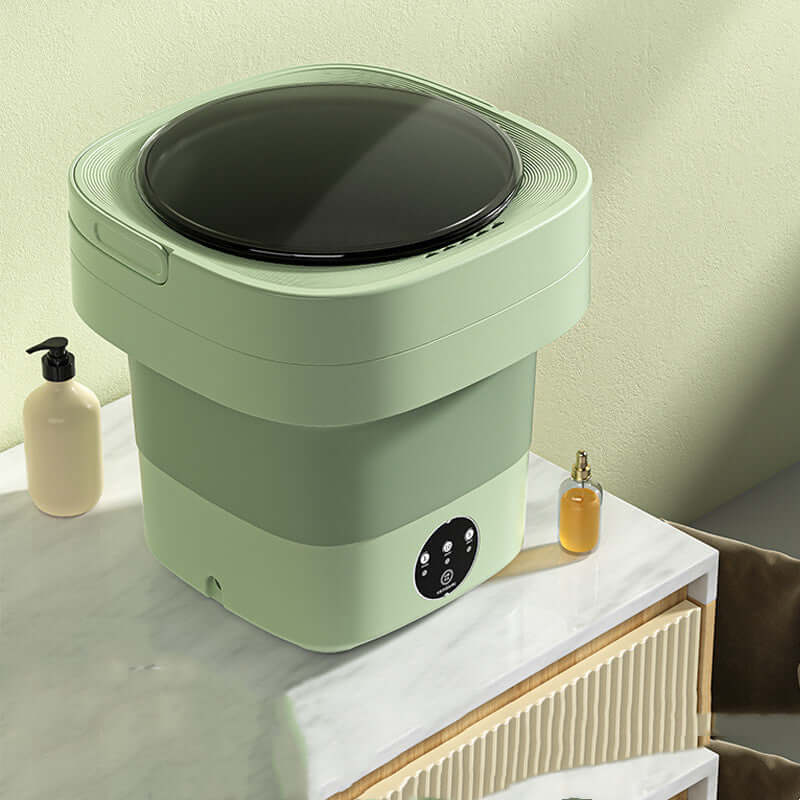 Portable folding mini washing machine with 5kg capacity and powerful decontamination, perfect for small spaces in the USA.