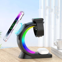 4-in-1 Magnetic Charge & Glow: Wireless Oasis for Phone, Watch, & Buds (RGB Light)