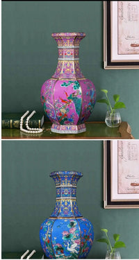 24CM Ceramic Vase Antique Collection Living Room Decoration Enamel Porcelain Home Furnishing Ornaments Housewarming Gift