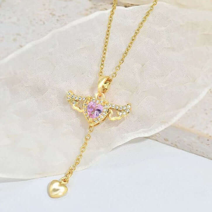 Moving Cupid Heart Angel Wings Tassel Necklace: Elegance & Love Take Flight