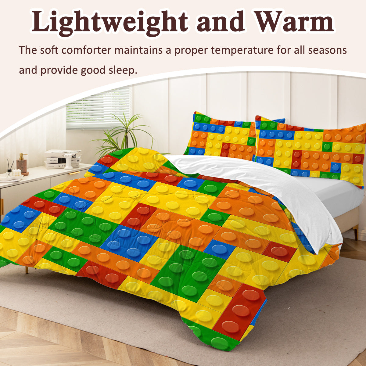 3pcs Funny Dot Building Blocks Comforter Set Colorful Bricks Thin Bedding Duvet Game Summer Quilt Set Twin Full Size