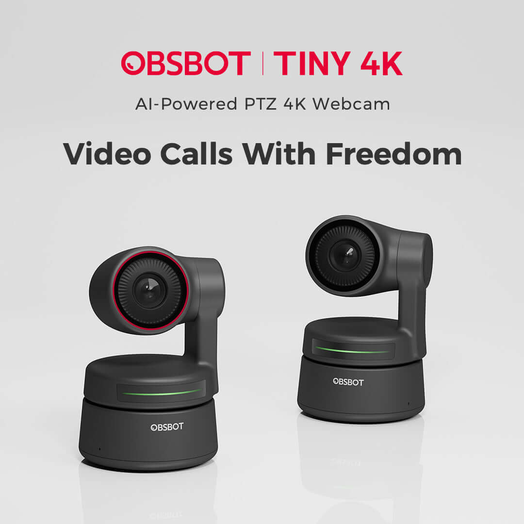 OBSBOT Tiny 4K AI PTZ Webcam for video calls with freedom, featuring smart auto-framing and superior 4K resolution.