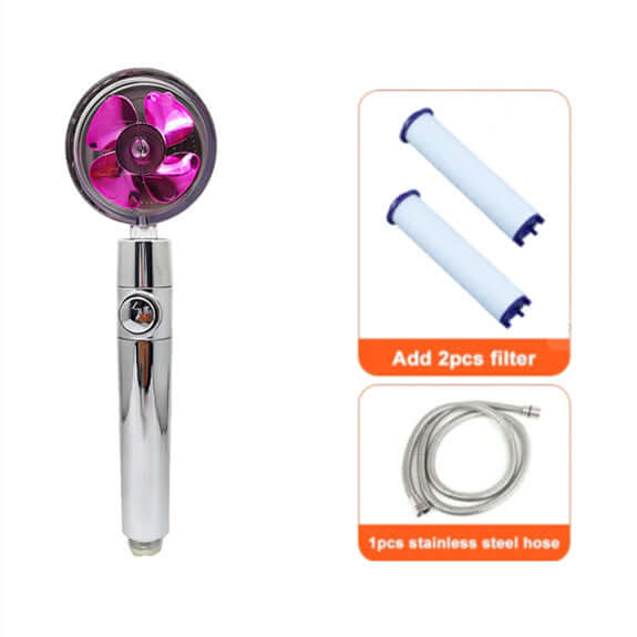 Water Saving Shower Head with 360-Degree Rotation - Pressurized, Built-in Turbofan, Detachable