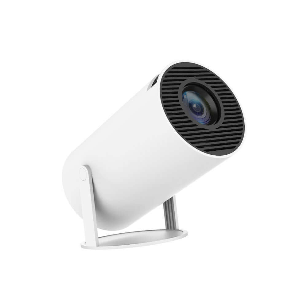 Magcubic HY300 Mini Projector offering big screen entertainment, featuring a sleek white design and portable setup.