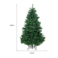 180cm PVC artificial Christmas tree with metal stand, ideal for snow-themed decorations in a mall window or home, size 115cm width