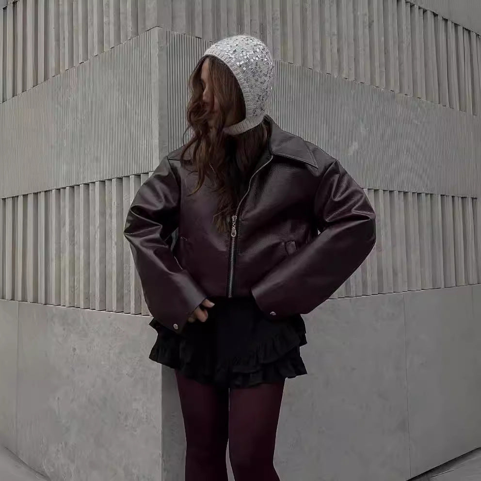 Solid Lapel Zipper Jacket