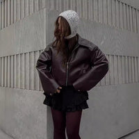 Solid Lapel Zipper Jacket