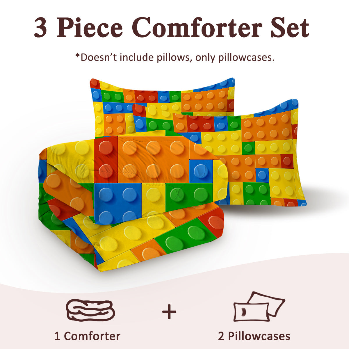 3pcs Funny Dot Building Blocks Comforter Set Colorful Bricks Thin Bedding Duvet Game Summer Quilt Set Twin Full Size