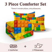 3pcs Funny Dot Building Blocks Comforter Set Colorful Bricks Thin Bedding Duvet Game Summer Quilt Set Twin Full Size