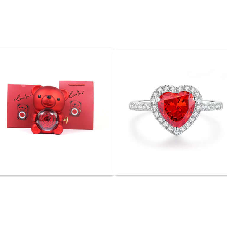 Ewige Liebe: Ewiger Rosenbär mit drehbarer Schmuckschatulle