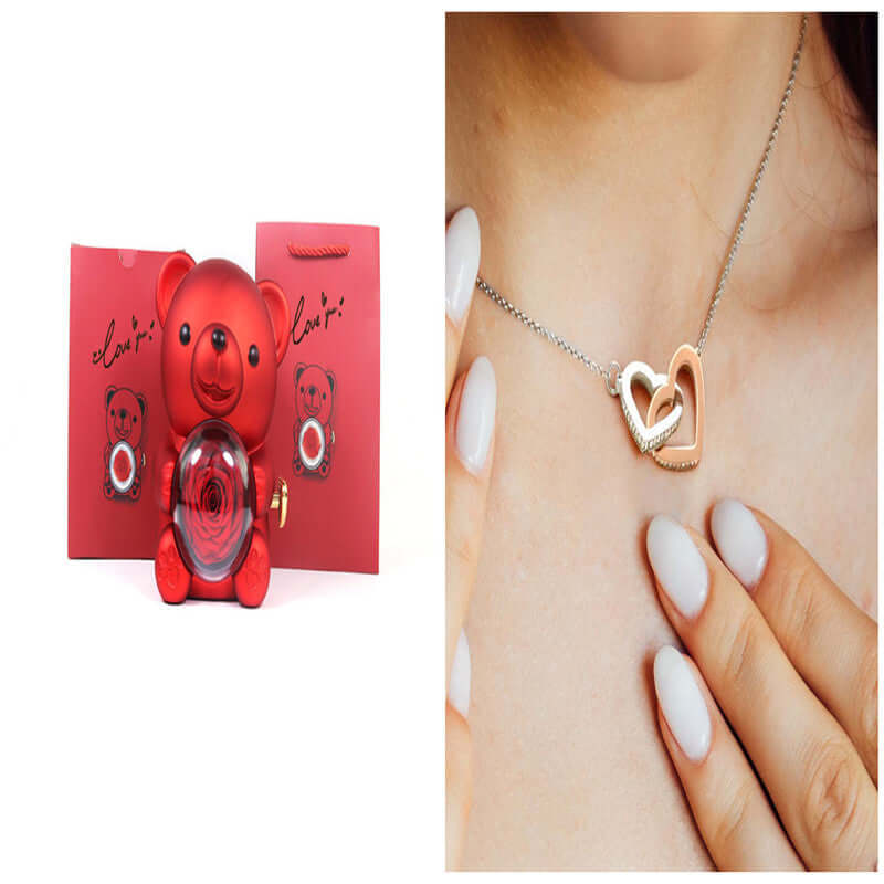 Ewige Liebe: Ewiger Rosenbär mit drehbarer Schmuckschatulle