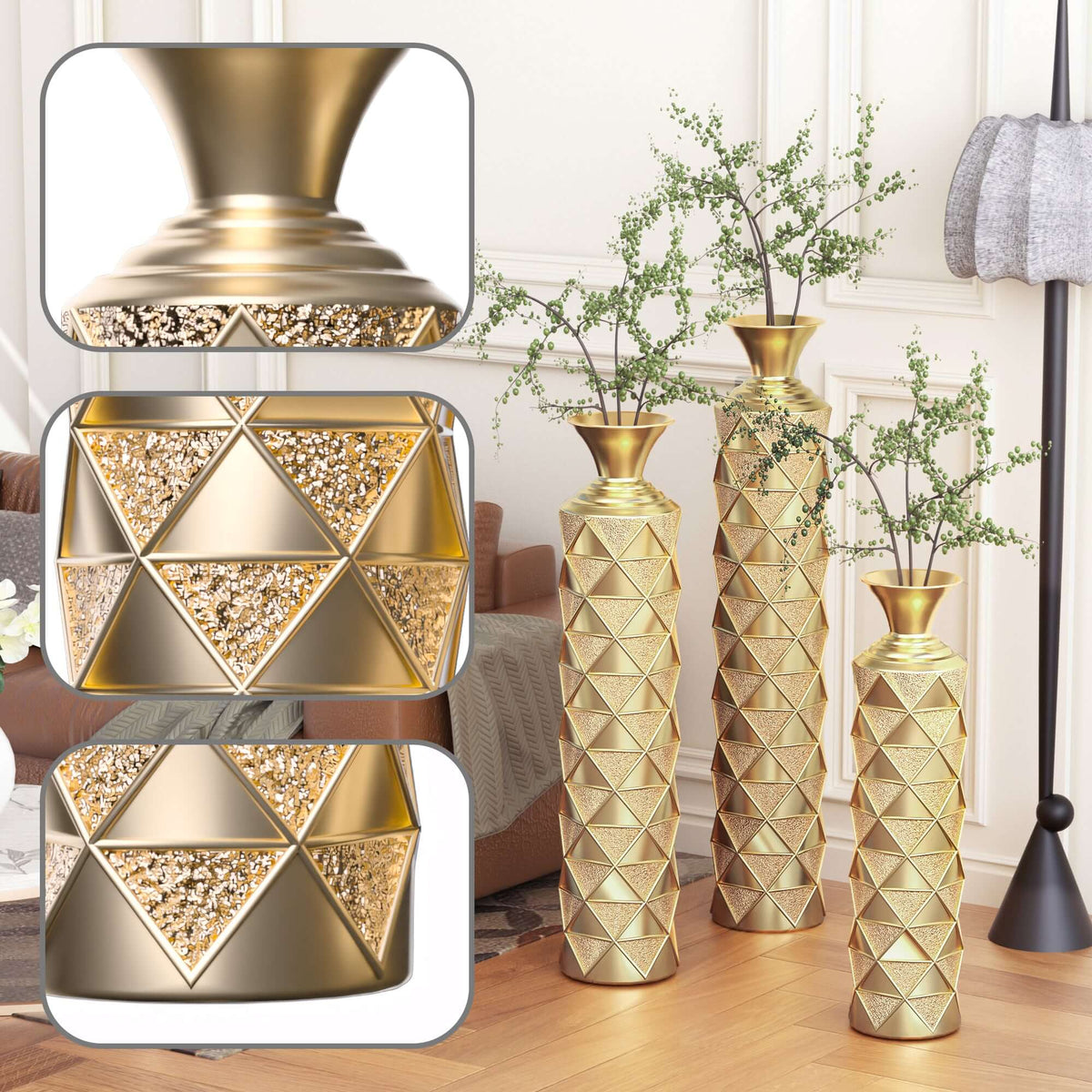 High pressure metal center vase Gold