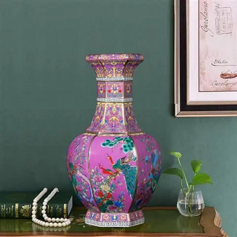 24CM Ceramic Vase Antique Collection Living Room Decoration Enamel Porcelain Home Furnishing Ornaments Housewarming Gift