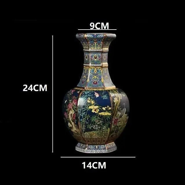 24CM Ceramic Vase Antique Collection Living Room Decoration Enamel Porcelain Home Furnishing Ornaments Housewarming Gift