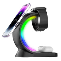 4-in-1 Magnetic Charge & Glow: Wireless Oasis for Phone, Watch, & Buds (RGB Light)