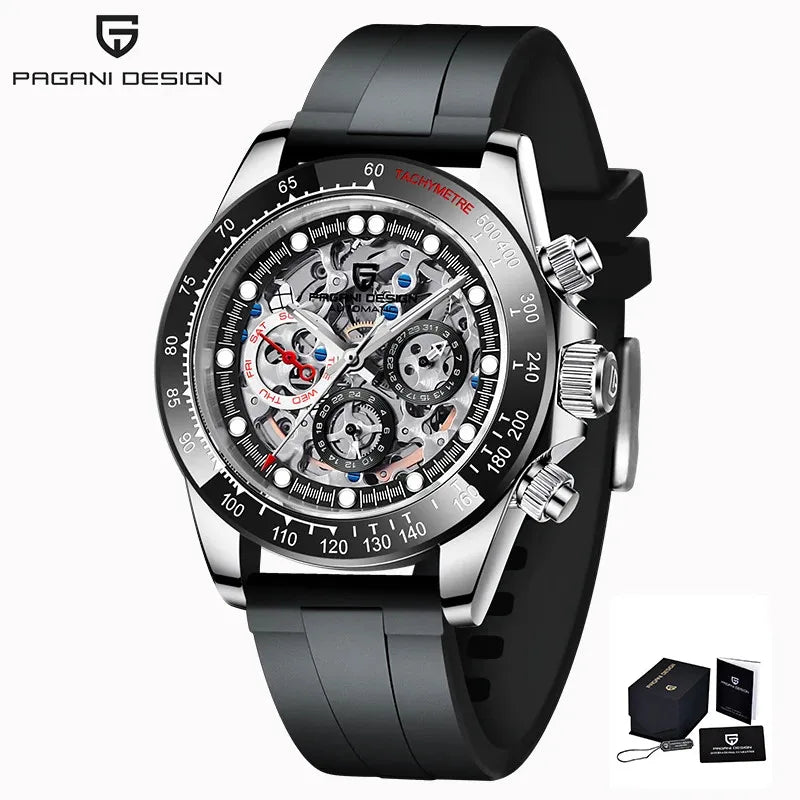 PAGANI Design Men Automatic Mechanical Watch Rainbow Rainbow Circle Skeleton Dial Stainless Steel Sapphire Sports Watches