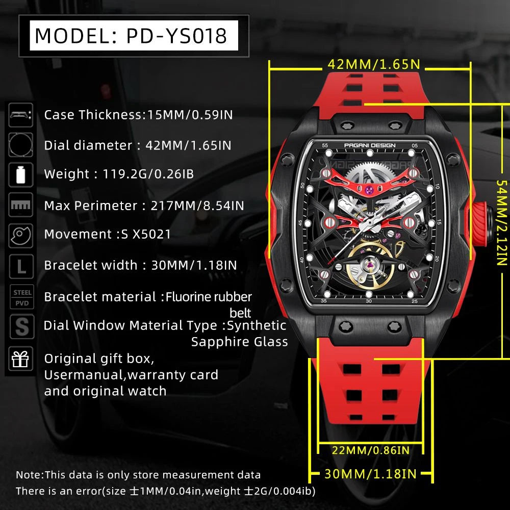 PAGANI DESIGN 42MM New fashion Hollow Back Transparent Movement Luxury Men Watch Sapphire Glass Automatic Men Watches For Men