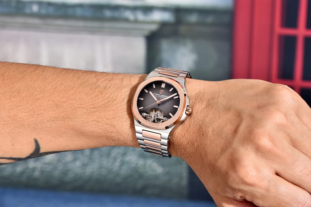 PAGANI DESIGN Tourbillon Men's Watches Rose Gold Luxury Automatic Watch For Men Mechanical Wristwatches AR Sapphire Mirror Clock