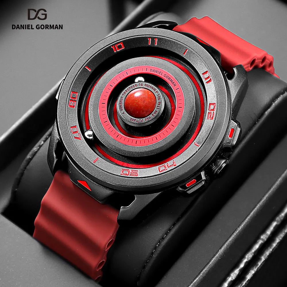 DANIEL GORMAN Red Planet Design Quartz Watch for Men Waterproof Luminous Sport Wristwatch with Magnetic Bead Pointers DG0525Red