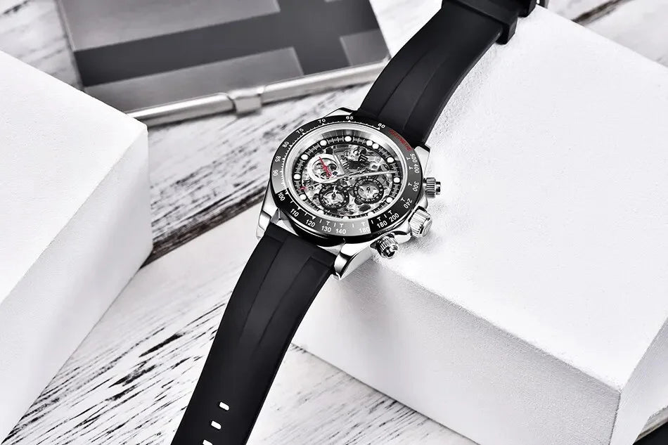 PAGANI Design Men Automatic Mechanical Watch Rainbow Rainbow Circle Skeleton Dial Stainless Steel Sapphire Sports Watches