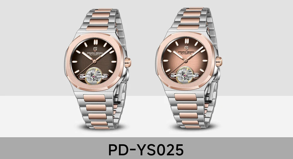 PAGANI DESIGN Tourbillon Men's Watches Rose Gold Luxury Automatic Watch For Men Mechanical Wristwatches AR Sapphire Mirror Clock