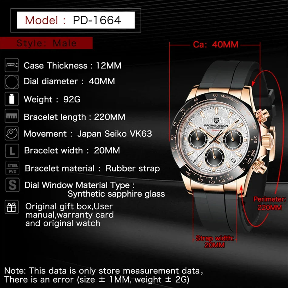 PAGANI DESIGN V2 40MM Meteorite dial Men Quartz Watches Sapphire Retro Chronograph  Waterproof Watch For Men Reloj0 hombr