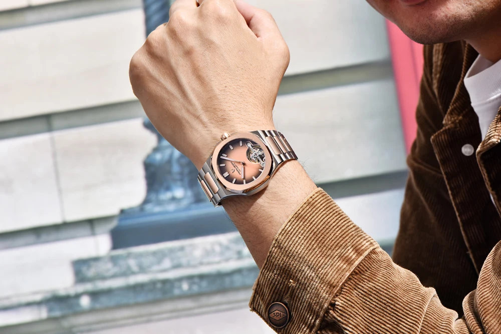 PAGANI DESIGN Tourbillon Men's Watches Rose Gold Luxury Automatic Watch For Men Mechanical Wristwatches AR Sapphire Mirror Clock