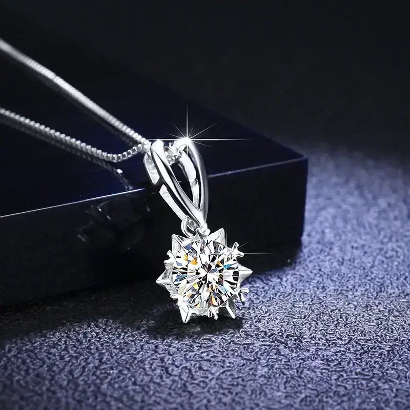 Luxus PT950 Platin 1CT zertifizierte Moissanit-Halskette mit Sonnenblumen-Diamant-Anhänger für Frauen, Versprechen, Hochzeitsschmuck