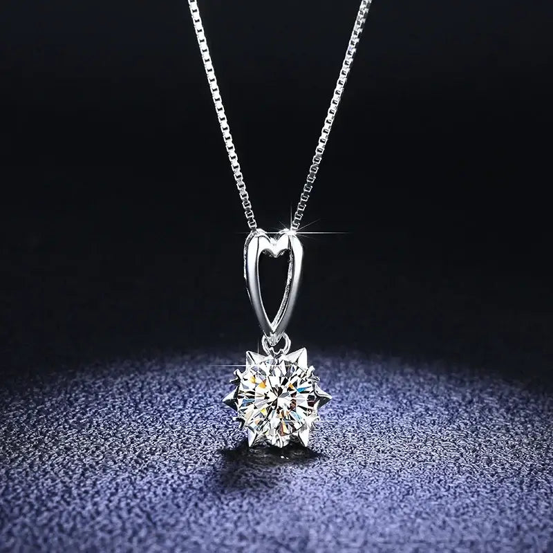 Luxus PT950 Platin 1CT zertifizierte Moissanit-Halskette mit Sonnenblumen-Diamant-Anhänger für Frauen, Versprechen, Hochzeitsschmuck