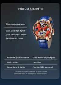 PINDU Design New 3D Dragon Earth Theme Quartz Watches Men Celestial Series Curved Mirror Transparent Design Watch Wristwatches
