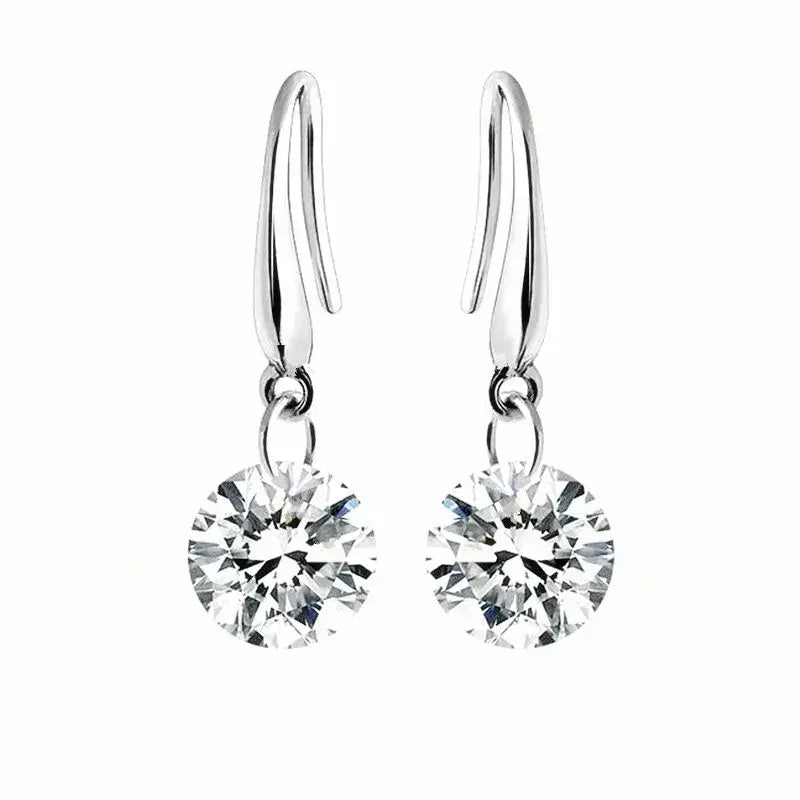 2024 New Round Crystal Zircon Drop Earrings for Women Golden Silver Color Hook Earrings Brief Wedding Party Fashion Jewelry Gift