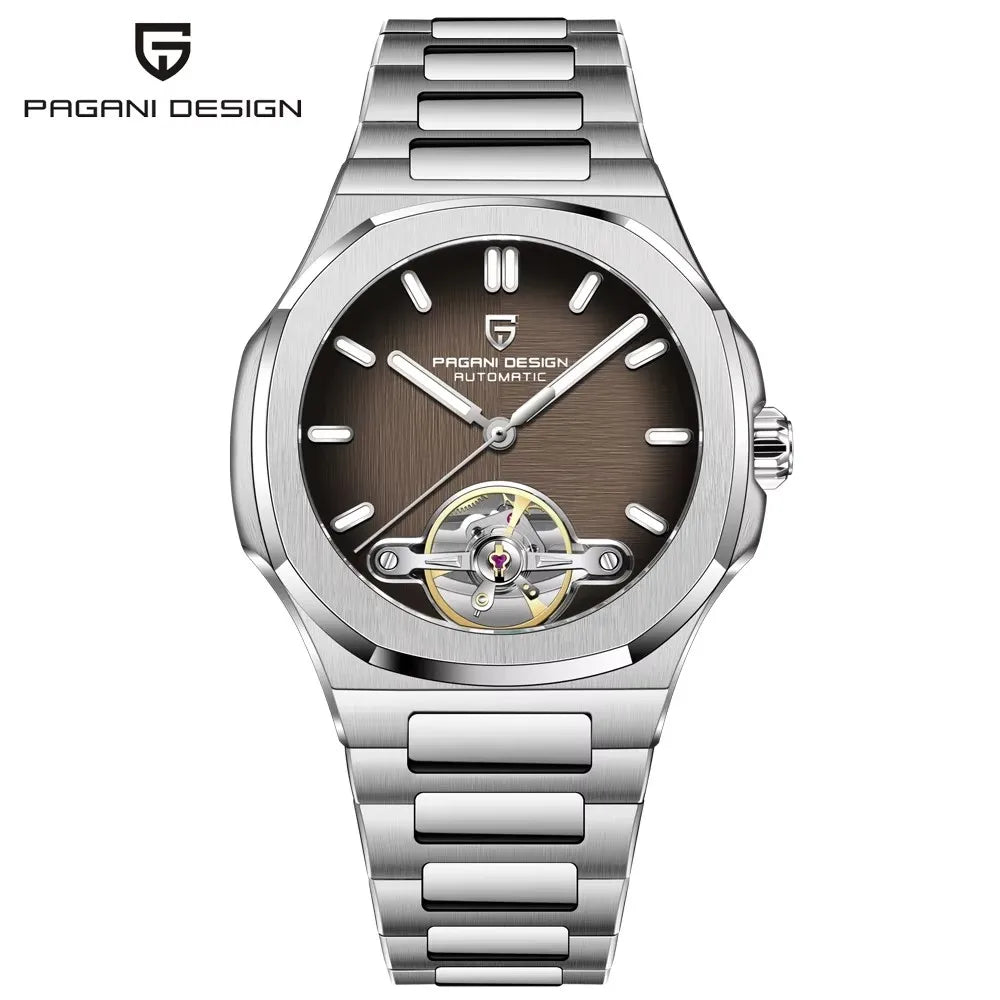 PAGANI DESIGN Tourbillon Men's Watches Rose Gold Luxury Automatic Watch For Men Mechanical Wristwatches AR Sapphire Mirror Clock