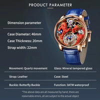 PINDU Design New 3D Dragon Earth Theme Quartz Watches Men Celestial Series Curved Mirror Transparent Design Watch Wristwatches