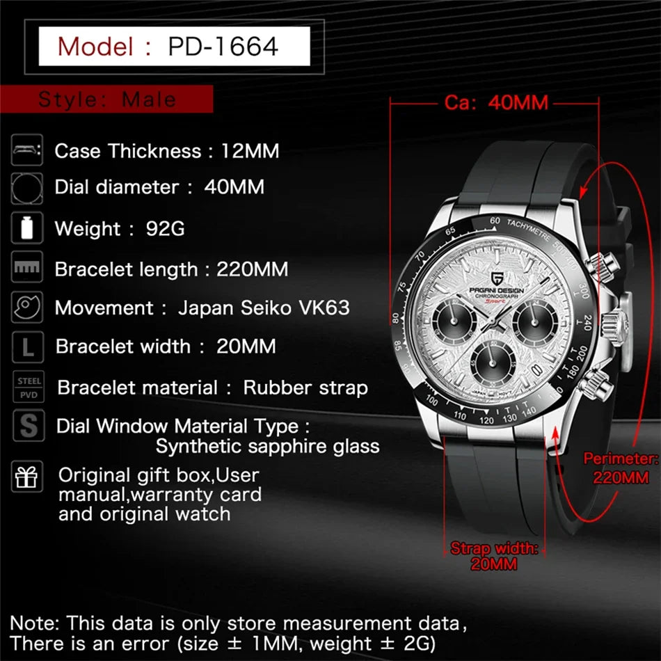 PAGANI DESIGN V2 40MM Meteorite dial Men Quartz Watches Sapphire Retro Chronograph  Waterproof Watch For Men Reloj0 hombr