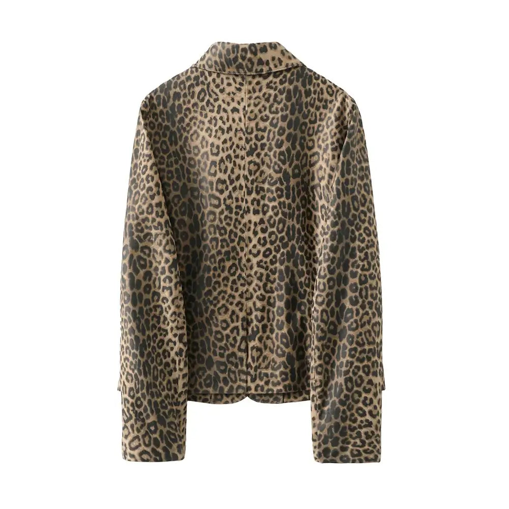PREMIUM High End Leopard Print Top Layer Fetal Cowhide Women's Blazer Suit Short Single Breasted Genuine Leather Jacket Women