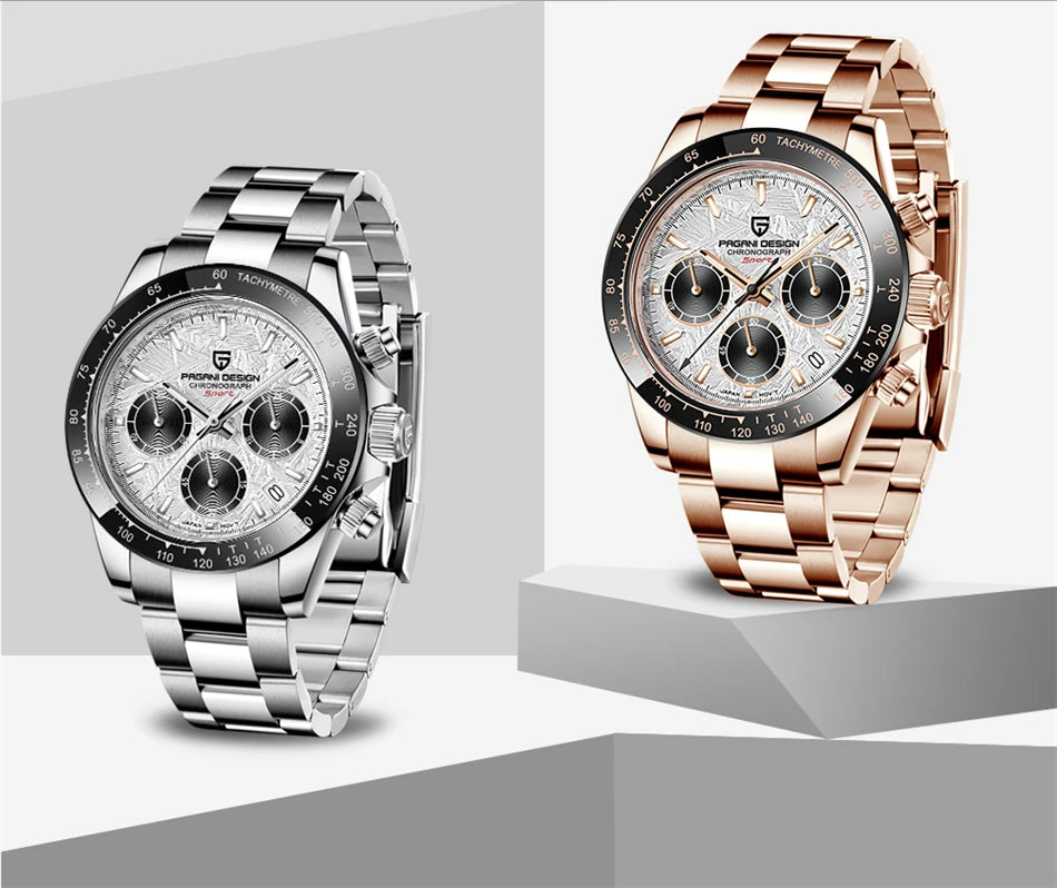 PAGANI DESIGN V2 40MM Meteorite dial Men Quartz Watches Sapphire Retro Chronograph  Waterproof Watch For Men Reloj0 hombr