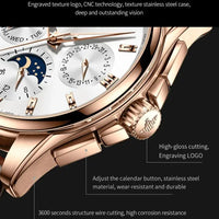 OUPINKE 3189 Men's Watch Top Luxury Brand Automatic Mechanical Watch Fashion Leather Waterproof Sapphire Mirror Moon Men's Watch