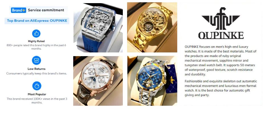 OUPINKE 3189 Men's Watch Top Luxury Brand Automatic Mechanical Watch Fashion Leather Waterproof Sapphire Mirror Moon Men's Watch