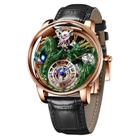 PINDU Design New 3D Dragon Earth Theme Quartz Watches Men Celestial Series Curved Mirror Transparent Design Watch Wristwatches