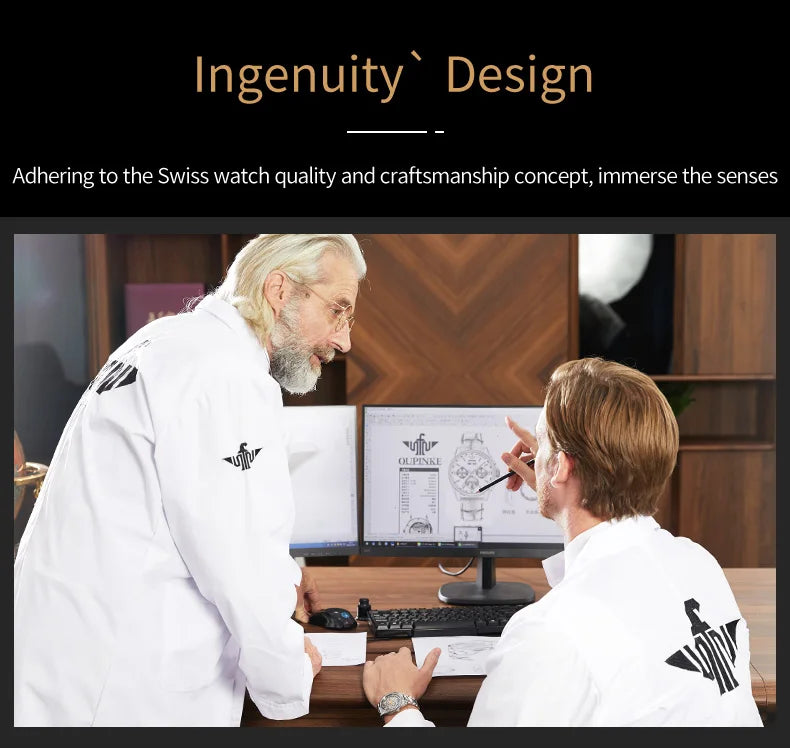 OUPINKE 3189 Men's Watch Top Luxury Brand Automatic Mechanical Watch Fashion Leather Waterproof Sapphire Mirror Moon Men's Watch