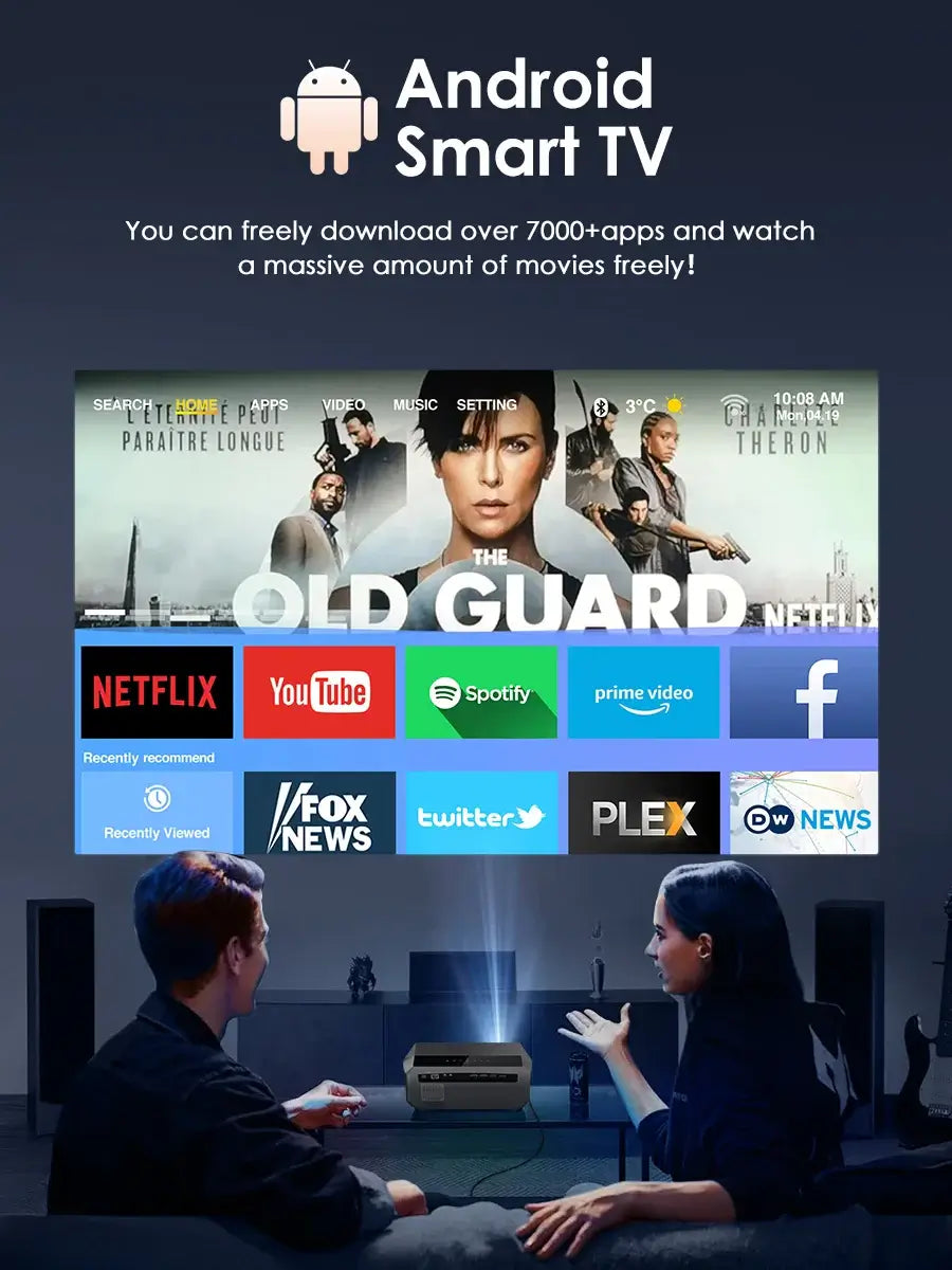 Auto Focus 4K Projector for Movies 5G Wifi 6 Native 1080P Full HD Android TV Home Theater 16000LM Daylight HDR Video Projectors