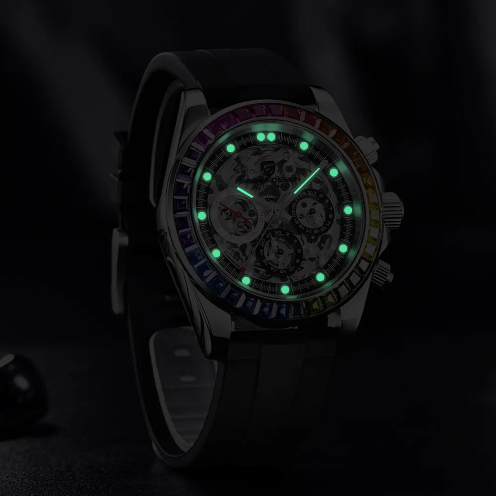 PAGANI Design Men Automatic Mechanical Watch Rainbow Rainbow Circle Skeleton Dial Stainless Steel Sapphire Sports Watches