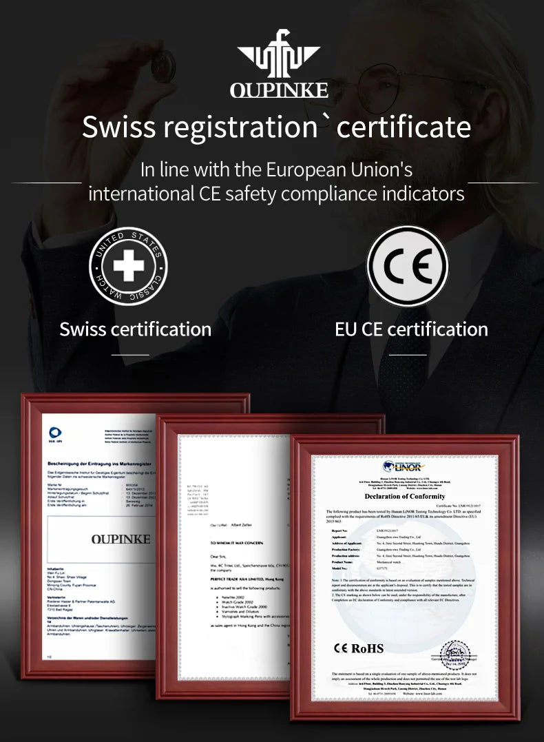 OUPINKE 3189 Men's Watch Top Luxury Brand Automatic Mechanical Watch Fashion Leather Waterproof Sapphire Mirror Moon Men's Watch